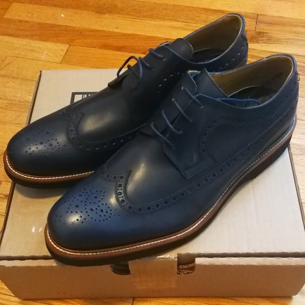 New Bugatchi Men's Derby Lace-Up Oxford US Size 12 Blue Made in Italy Shoes
